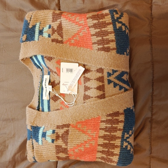 Lucky Brand Cardigan with Orange and Blue Accents - Picture 5 of 11